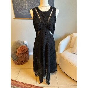 NWT Anthropologie Lace Cut Out Fit and Flare Skater Black Dress Size 12 OB149546